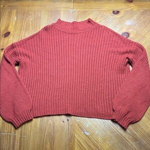 Copper Orange Ribbed Sweater Bishop Sleeves Women's L/XL